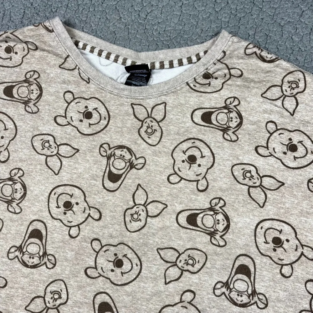 Disney Winnie the Pooh Tigger Piglet Long Sleeve Pajama Top Small Tan Heather - Picture 2 of 9